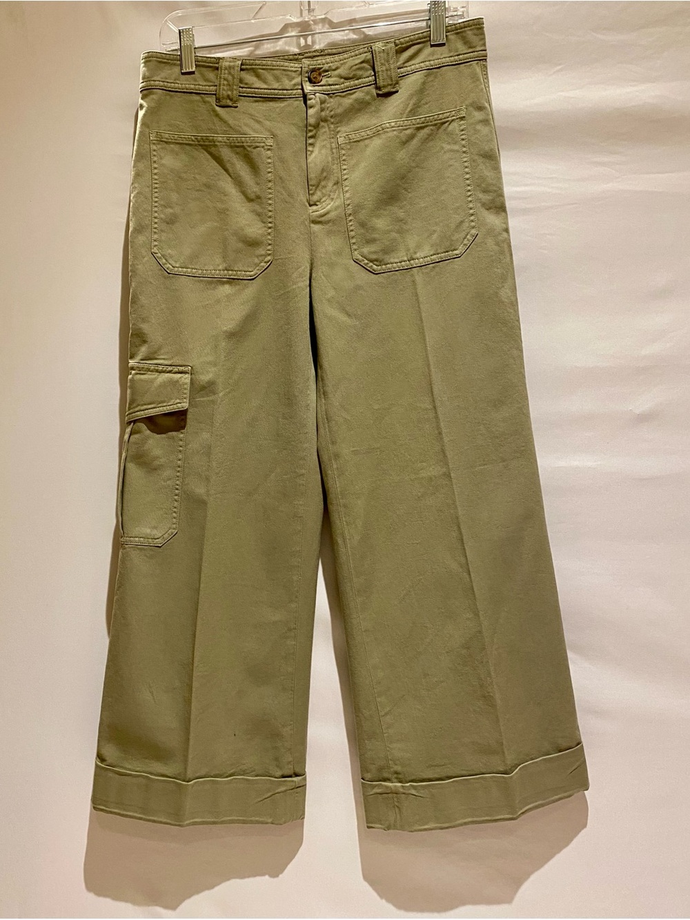 Lauren Ralph Lauren Pleated Cotton Twill Wide-Leg Cargo Pants, size 4 - Picture 3 of 10
